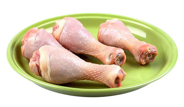 Raw Chicken Leg Drumsticks on a plate isolated on a white background
