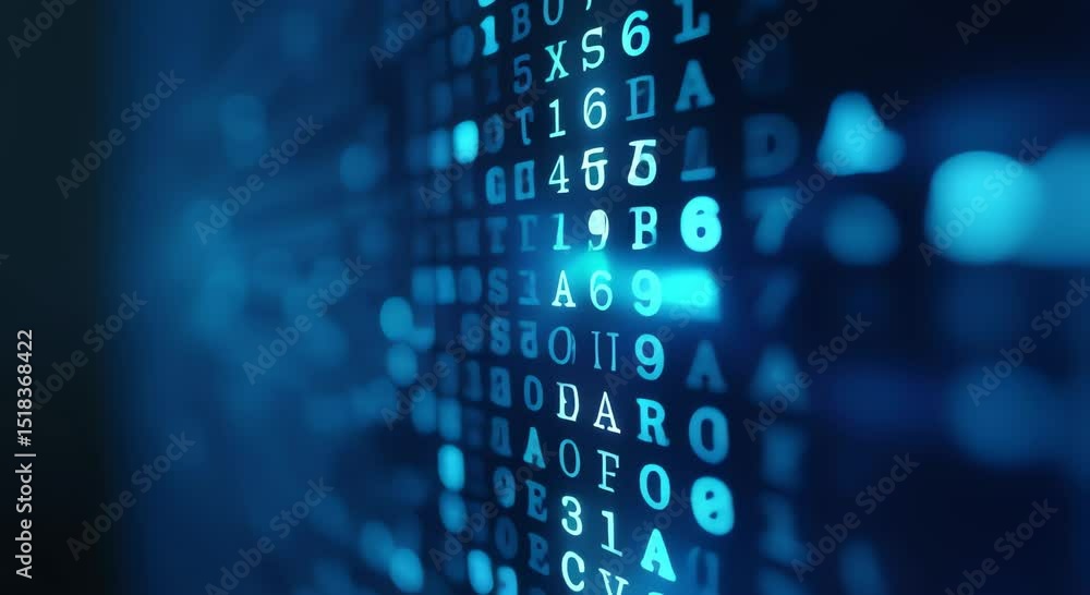 Poster computer screen blue background number binary code illuminated lights background slightly blurred