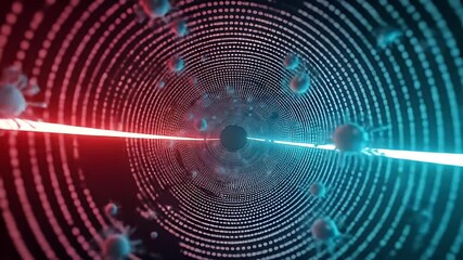 Rotating virus tunnel background with abstract molecular lights and flowing digital elements in cinematic motion - Powered by Adobe