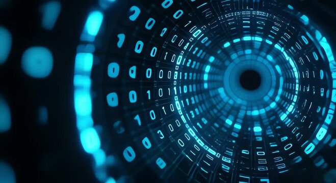 computer screen blue background number binary digits