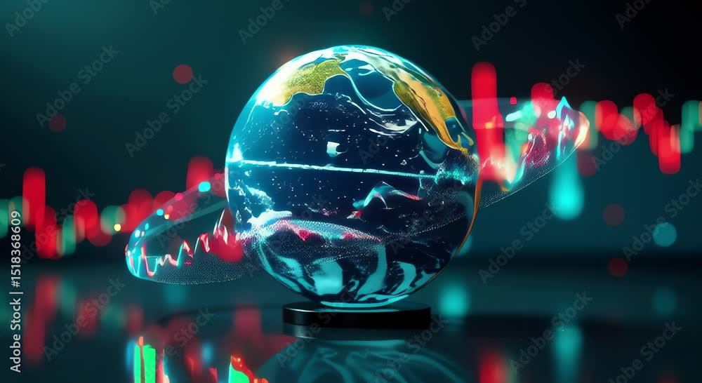 Poster globe stock market graph top set dark background globe center image graph