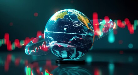 globe stock market graph top set dark background globe center image graph - Powered by Adobe