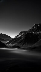 Dramatic Black and White Landscape of Majestic Mountains Reflected in a Still Valley Lake, 4k