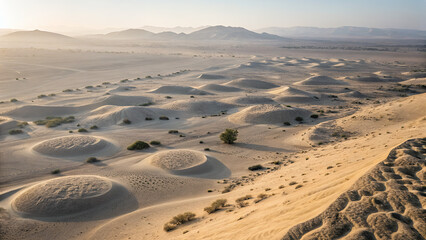 Aerial View of Desert Dunes with Sand Patterns
