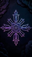 Ornate Glowing Symbol or Snowflake Design with Neon Purple and Blue Light on a Dark Background,4k