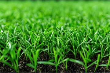 Obraz premium Fresh green seedlings sprout in rich soil, symbolizing growth, nature, and the beginning of new plant life.