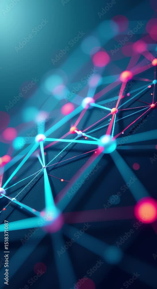 Poster rendering network connected lines dots blue background creating abstract futuristic look colors dots
