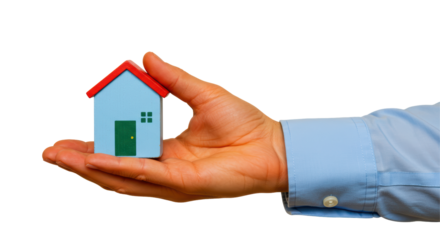 Isolated Hand Holding Miniature House