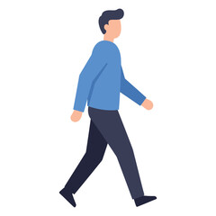 Flat Design Man Walking Vector Illustration, Male Character Strolling, Commuting, or Exercising for Everyday Life Concepts