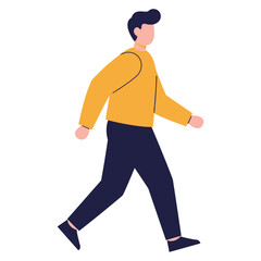 Flat Design Man Walking Vector Illustration, Male Character Strolling, Relaxing, or Commuting for Everyday Life Concepts