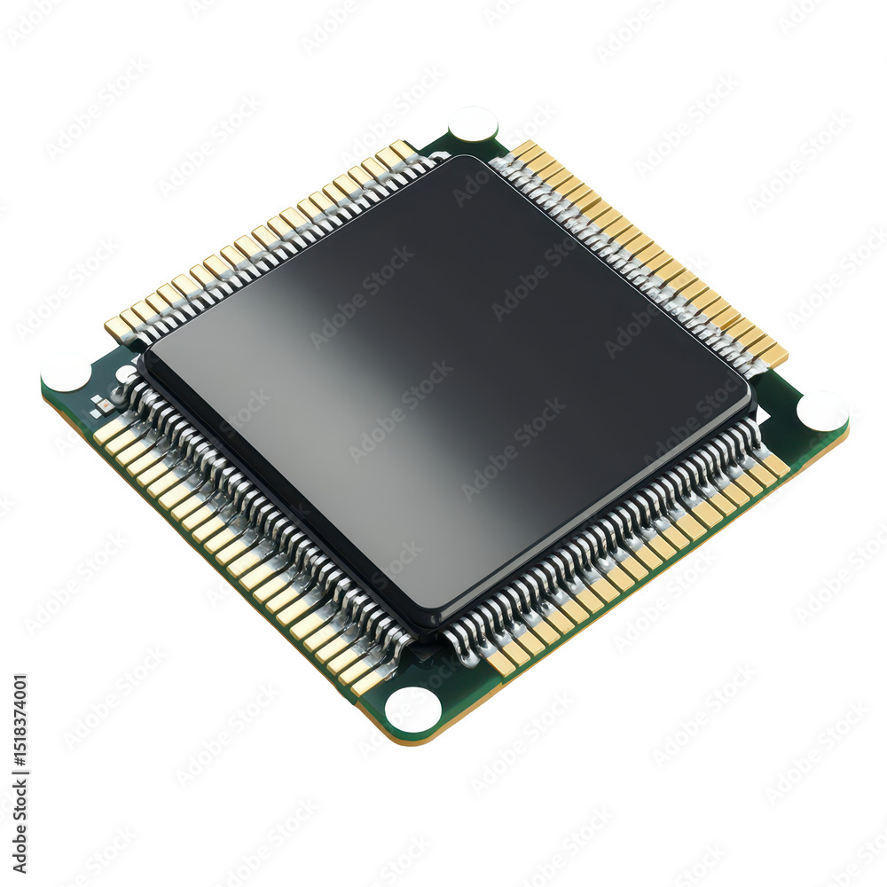 Poster computer chip, high-resolution image of a computer chip, isolated on transparent background