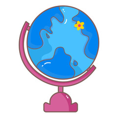 Colorful Cartoon Globe Icon, World Map, Geography Illustration