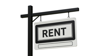 Isolated rent sign hanging