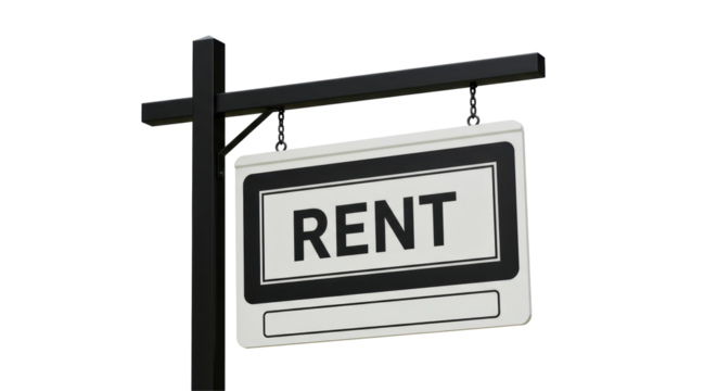 Isolated rent sign hanging