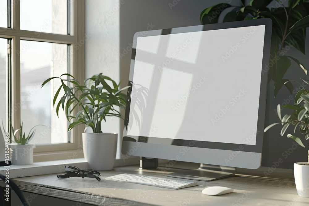 Poster sharp image of modern computer screen with a website sketch