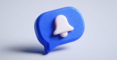 The illustration features a blue notification bell alarm icon isolated on white, representing attention-grabbing email, sms, and internet message signs with a web communication symbol