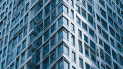 View of a modern building with many windows and a corner edge showing the building's architecture design