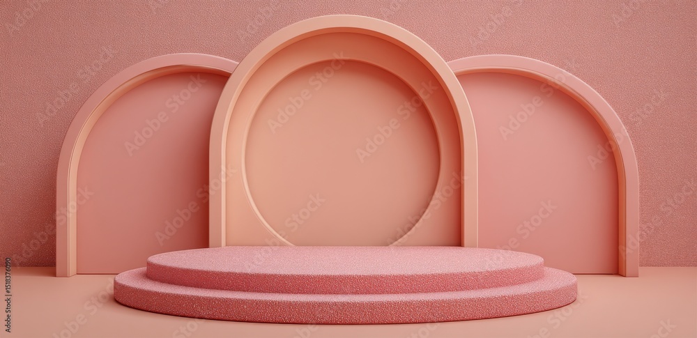 Poster a 3d rendering of a minimal modern studio floor scene featuring a pink pastel background product dis