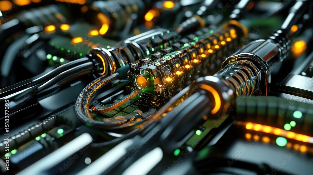 Poster ai robot with digital wires and circuits flowing with energy, background wallpaper ai generated imag