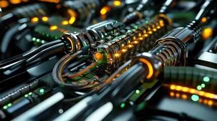 AI robot with digital wires and circuits flowing with energy, background wallpaper AI generated image