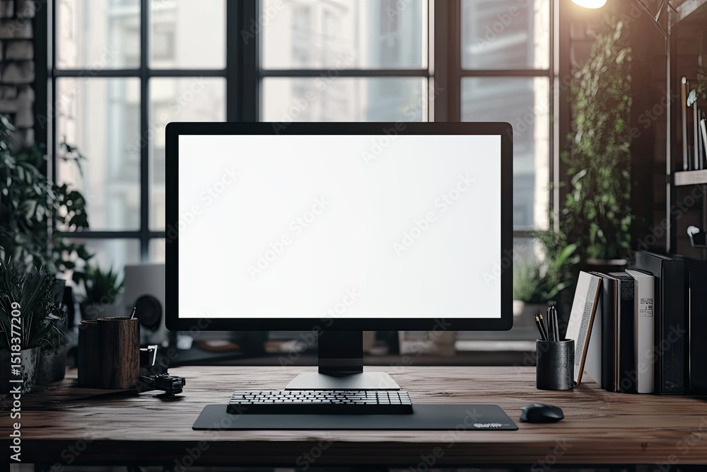 Poster premium quality picture of working table with computer