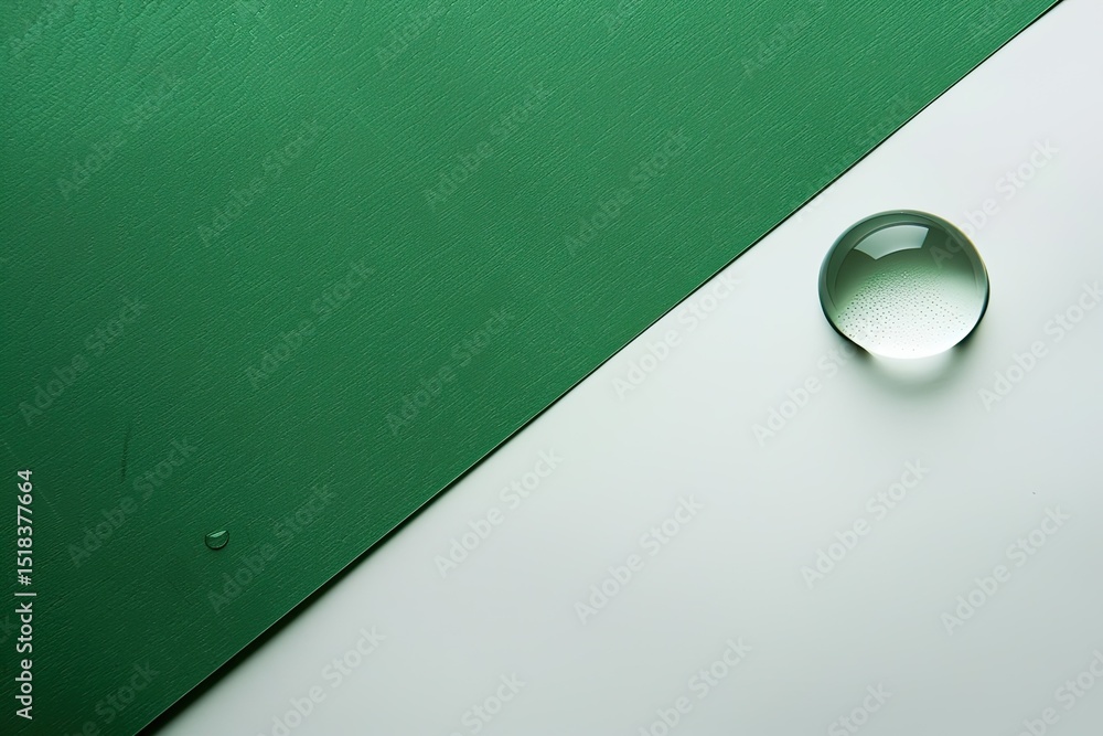 Poster vibrant color image of green and white paper with a water drop on it