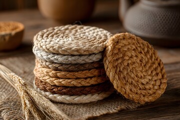 Obraz premium Braided rustic coasters crafted with jute high resolution picture