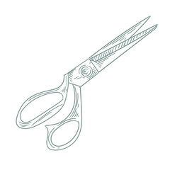 Vintage scissors illustration, hand-drawn in ink. Original sewing drawings, in lineart, for cards, posters, and graphic design.