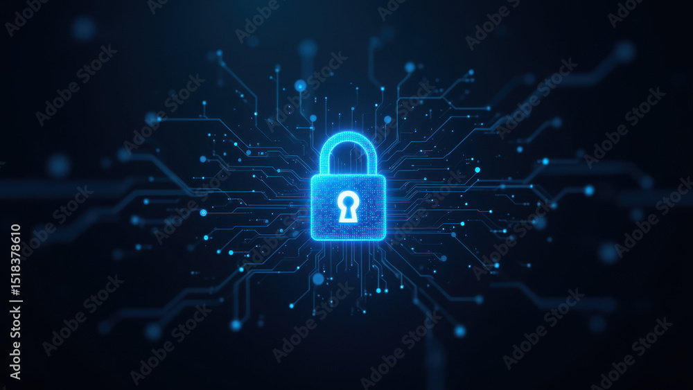 Aufkleber an artistic representation of online security with a blue lock symbol set against a network of digit