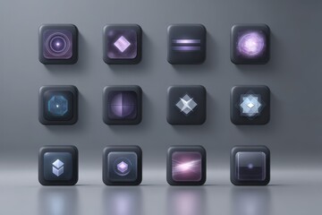 Futuristic 3D Icon Set with Dynamic Effects for Mobile Application Development