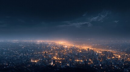 Naklejka premium Captivating Panoramic View of a Sprawling City Illuminated at Night