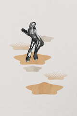 Sketch template design photo collage of young woman retro style dance smile leisure entertainment...