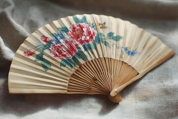 Stylish vintage fan made from bamboo high resolution picture
