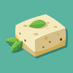 Vector illustration of a piece of cheese with greenery, food, snack