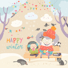 Obraz premium Hand-drawn cute cartoon animal poster templates, interesting children's flat vector illustrations, and cheerful festival backgrounds