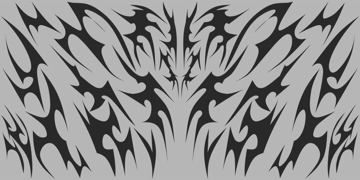 Tribal design with symmetrical, sharp-edged patterns evoking power, aggression, and boldness — perfect for tattoos, prints, or digital art.