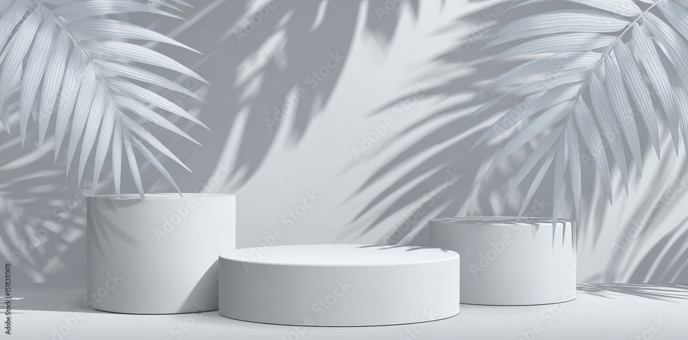 Poster the background of a minimal geometric product platform step pedestal display features a white 3d sta