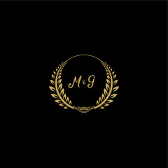 MG beautiful feminine and elegant wedding monogram initial logo with circle floral gold