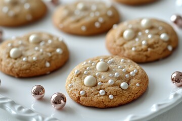 high detail visual of cookies with baubles on table
