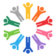 両手を上げる人物の輪