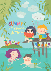 Obraz premium Hand-drawn cute cartoon animal poster templates, interesting children's flat vector illustrations, and cheerful festival backgrounds