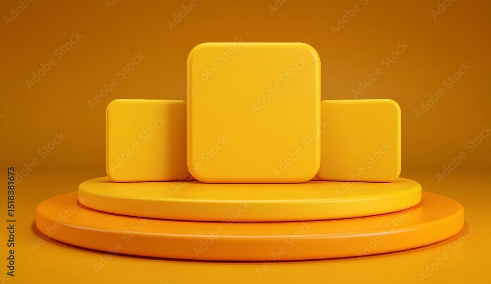 Poster a 3d cube stand with a yellow podium on an abstract stage platform or product studio with geometric 