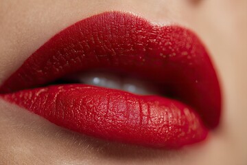 Obraz premium A closeup of bright red lips showing detailed texture and shape