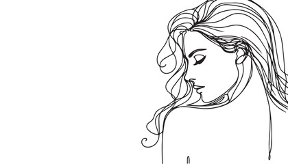 Continuous one single minimal line drawing woman face in side view 