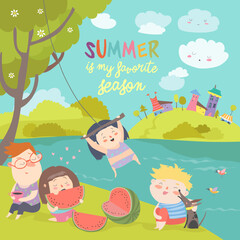 Hand-drawn cute cartoon animal poster templates, interesting children's flat vector illustrations, and cheerful festival backgrounds