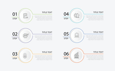 Business infographic template. 6 step process line with icons. 