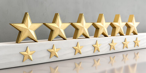 Golden stars are arranged in two rows on a white wooden block