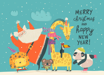 Hand-drawn cute cartoon animal poster templates, interesting children's flat vector illustrations, and cheerful festival backgrounds