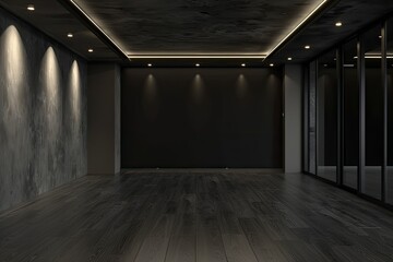 High Resolution Visual of Empty Room with Black Background, 3D RenderingHigh Detail, 8K
