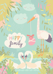 Hand-drawn cute cartoon animal poster templates, interesting children's flat vector illustrations, and cheerful festival backgrounds